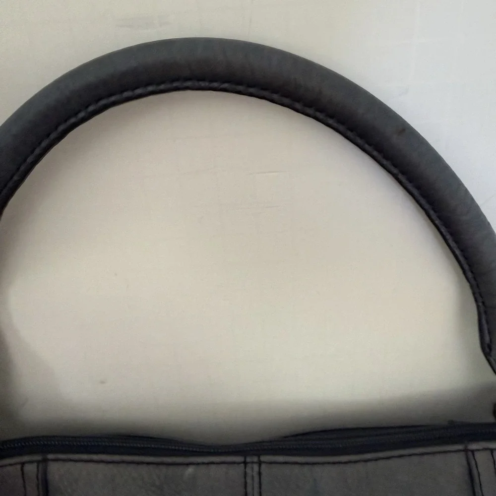 Fossil Dusty Blue Leather Handbag Zip Convertable Crossbody Shoulder Satchel Bag